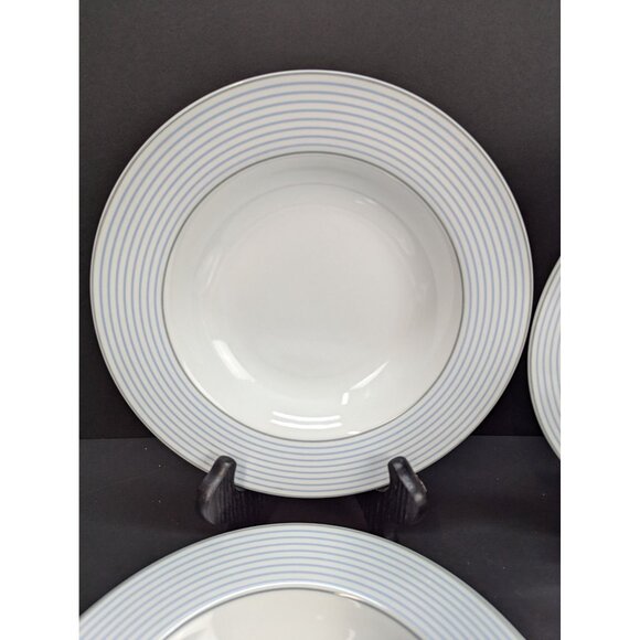 Germany Flirt by R&B Decor Happy Day Blue Rimmed Soup Bowls 8 1/2" Set of 4 - Picture 2 of 7